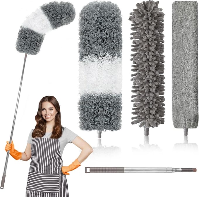 Set van 4 Microvezel Plumeaus met Verlengtelescoop (Roestvrij Staal)