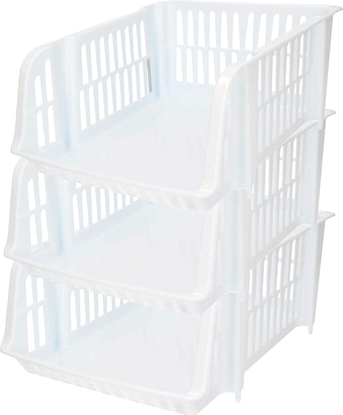 Plasticforte Stapelbare opbergmand - 3x - Wit - 16L - kunststof - 38 x 28 x 15 cm