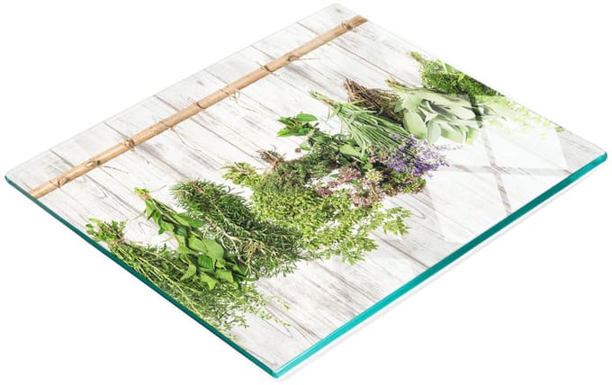Decoratieve serveerplank van glas met kruidenkoord, 60x52 cm