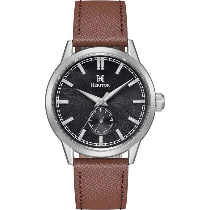 Heritor Automatic Argento horloge met leren band - zwart/zilver/bruin