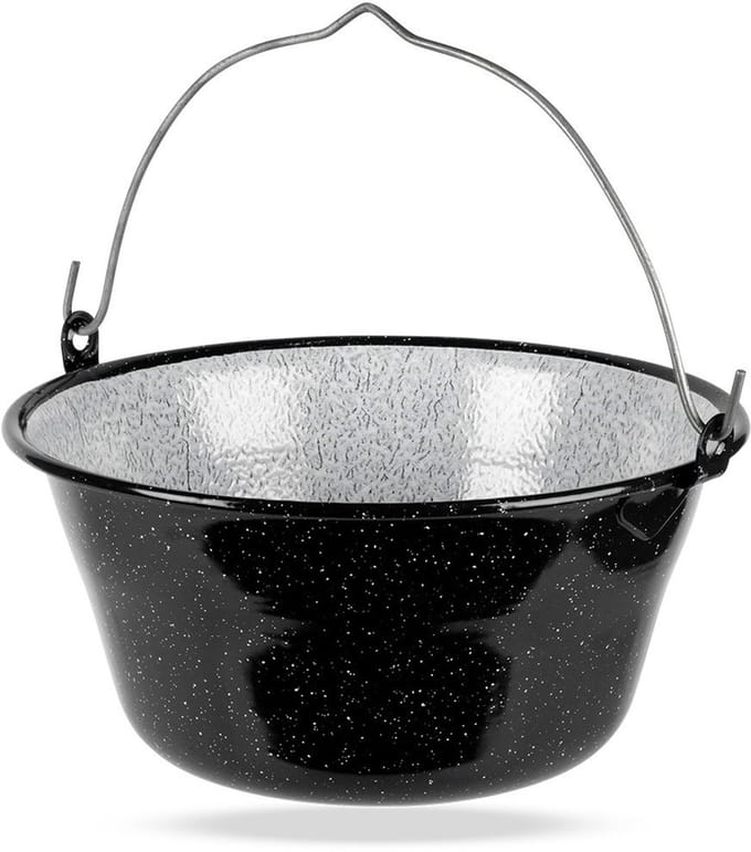 Orion - Hongaarse Emaille Kookpot - 7,5L - Ophangbaar - Zwart en Wit