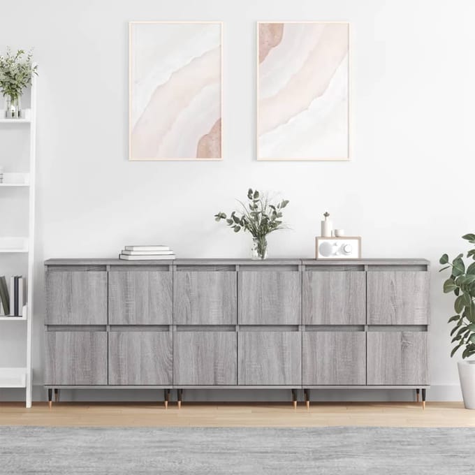 vidaXL - Dressoirs - 3 - st - bewerkt - hout - grijs - sonoma - eikenkleurig