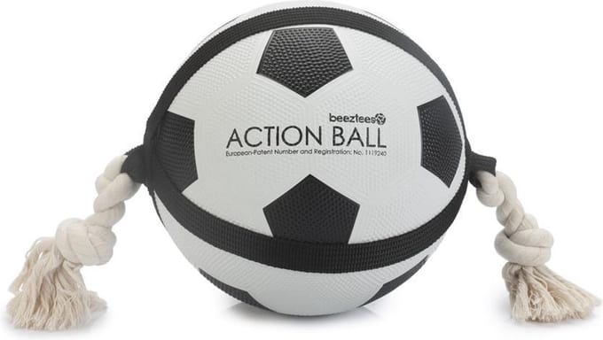 Beeztees Action Voetbal Met Touw - Hondenspeelgoed - 22 cm