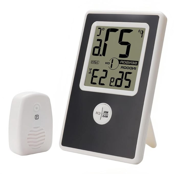Binnen Buiten Thermometer - Vochtigheidsmeter - Klimaat Monitoren - Draadloze Sensor - 12 x 7.5 cm - Wit
