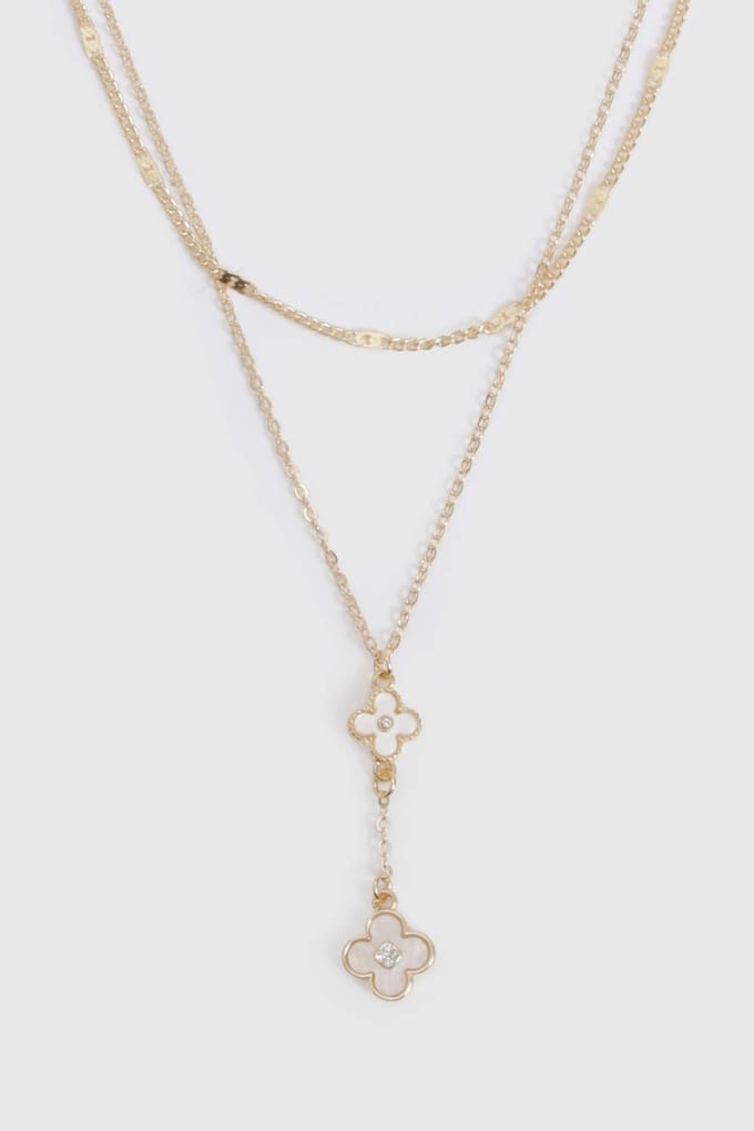 boohoo Dames Email Bloem Detail Drop Gelaagde Ketting | Goud