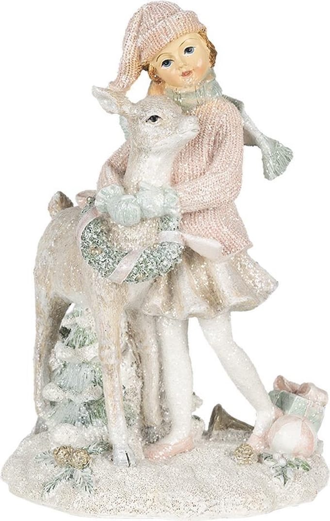 Clayre & Eef Beeld Kind 13x10x20 cm Wit Roze Polyresin Woonaccessoires