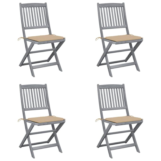 vidaXL - Set - van - 4 - klapstoelen - met - kussens, - gemaakt - van - massief - acaciahout.