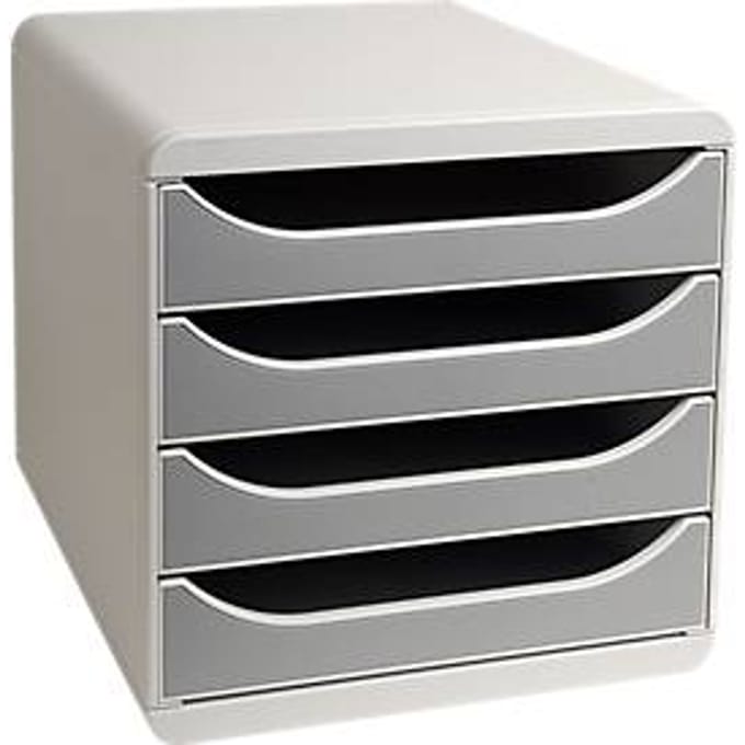 Exacompta Big Box Plus Office steengrijs, 4 open laden A4/A4+/24x32 cm, geruisloos met stop, stapelbaar
