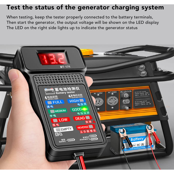 BT 171 Automotive Dynamo Tester 12V Digitale Auto Accu Analyzer voor Vrachtwagen Motorfiets SUV Boot gray