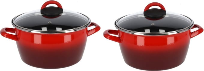Set van 2x stuks rvs rode kookpan/pannen Cuenca met glazen deksel 24 cm 10 liter
