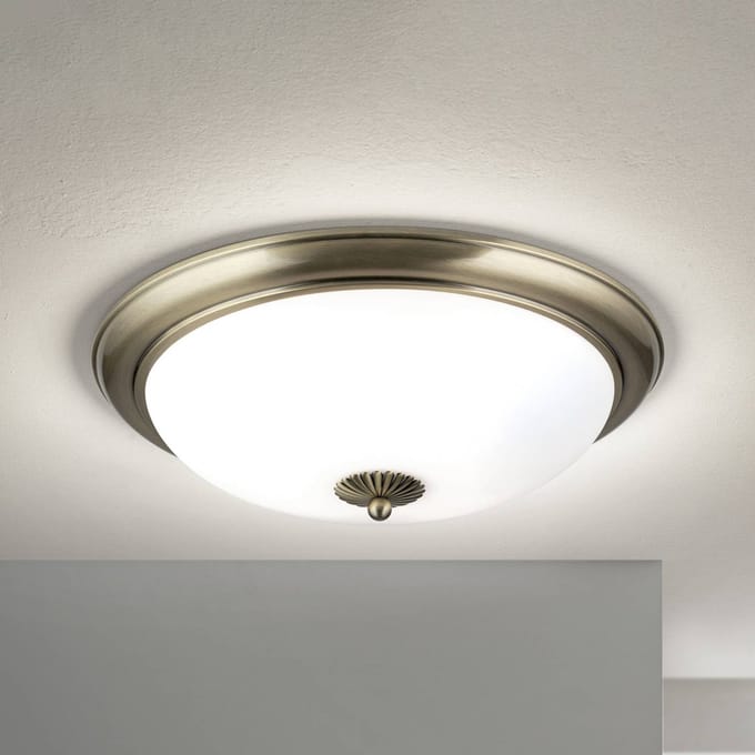 ORION Empire plafondlamp, Ø 48 cm, antiek messing, mat opaalglas
