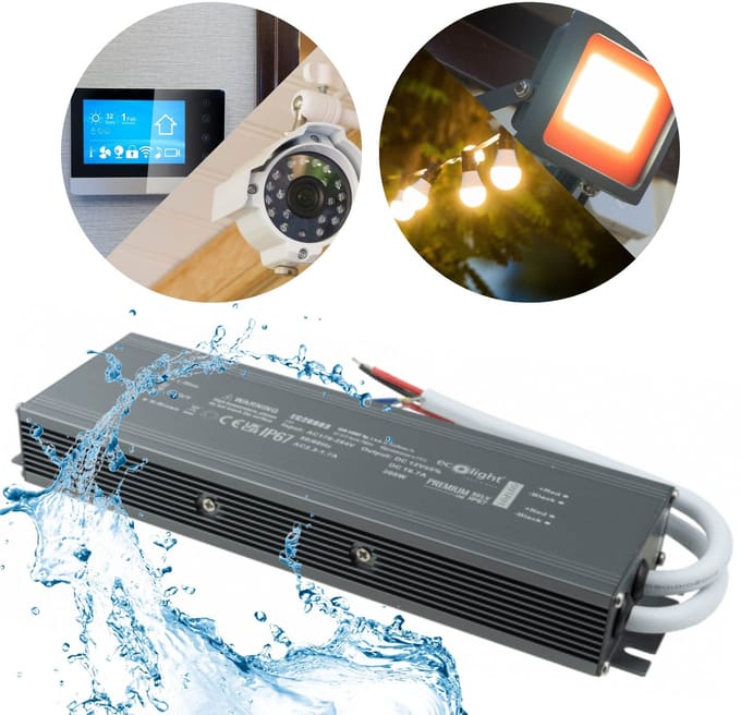 Hermetische LED voeding 200W 12V 16.7A, waterdicht 248x72x33 mm