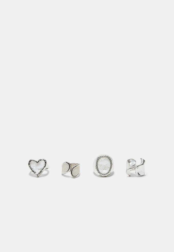 Stradivarius Set van 4 ringen met hart en kant  Grijs OS