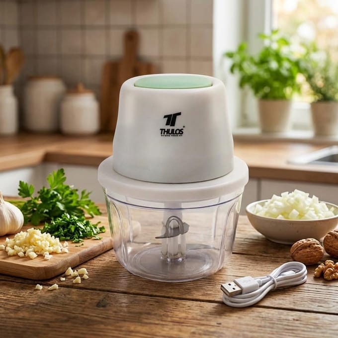 Mini Chopper - Keuken Hulpje - Snel Ingrediënten Hakken - Oplaadbaar Via USB - 350 ml - Wit Groen