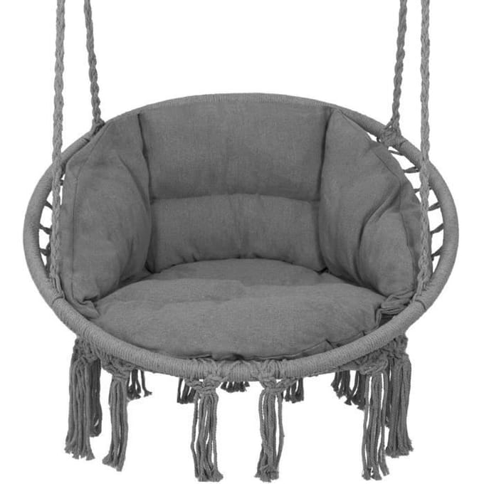 Springos Hangstoel | Binnen & Buiten | Belastbaar tot 150 kg | 120 x 79 cm | Grafiet