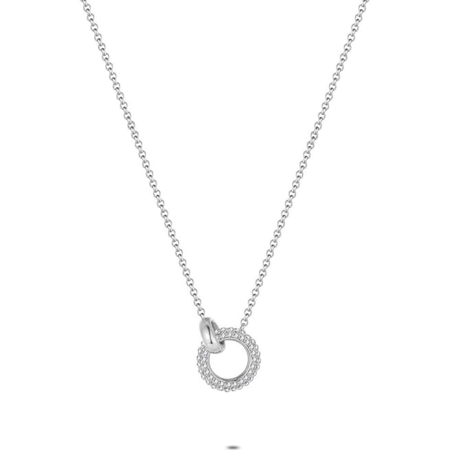 Twice As Nice Halsketting in edelstaal, ring, steentjes 50cm+5cm