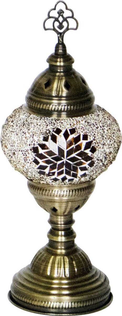 Oosterse lamp - mozaiek tafellamp bruin - hoogte 30cm - diameter 13,5cm - E14 fitting