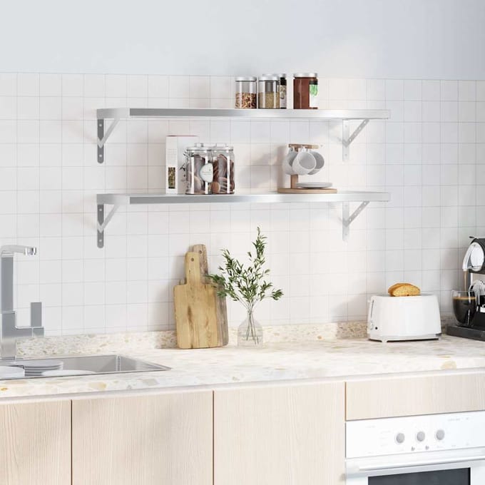 vidaXL - Wandschappen - 2 - st - 100x30 - cm - roestvrijstaal - zilverkleurig