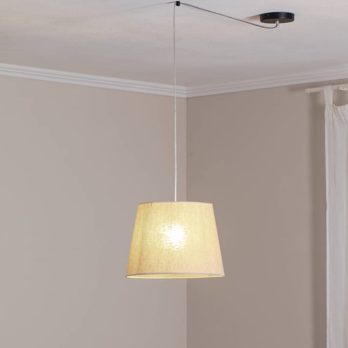 EMIBIG LIGHTING Ascot hanglamp, beige, Ø 38 cm, stof, gedecentraliseerd