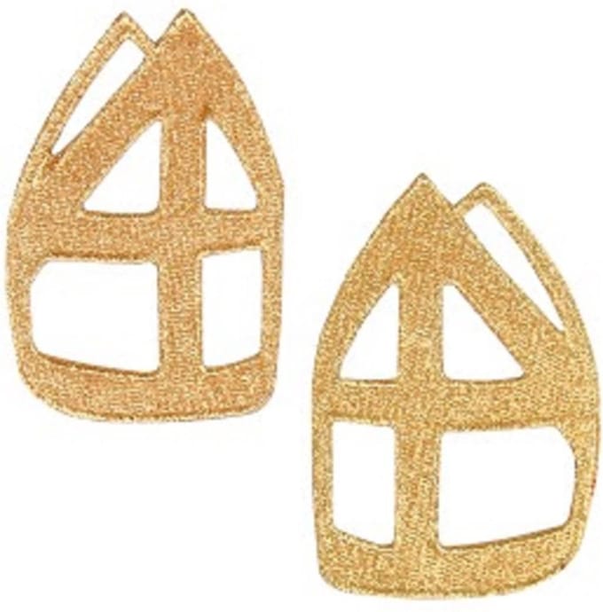 Borduursel 2 stuks sint mijter Goud 9,5x6,5 cm.