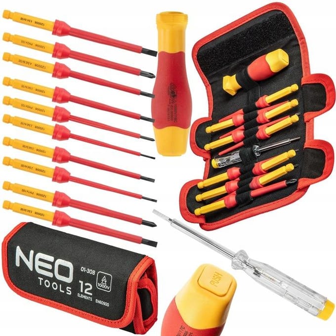 NEO Schroefbits Set 1000V Geïsoleerd, 12 Delig met Spanningstester