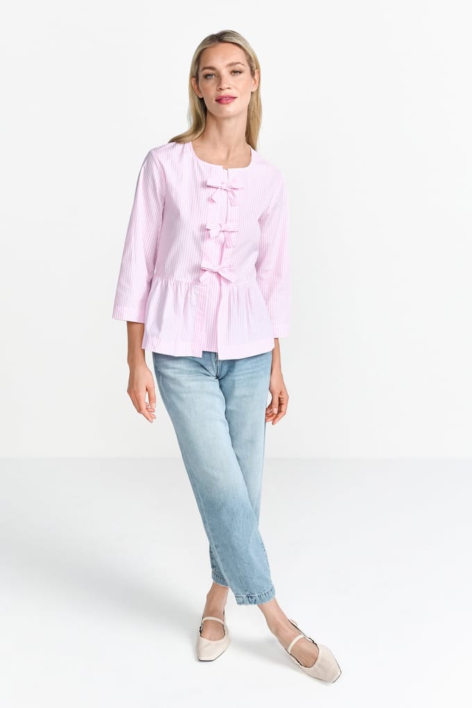 Rich & Royal Striped Blouse With Bow Spring Blush Größe: 36 | Longsleeves Outlet | Damen | Weiß