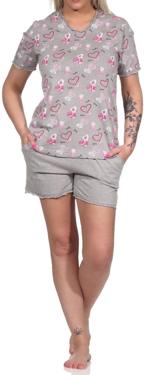 Dames shorty pyjama's met korte mouwen in hartje en allure look - ook in oversized