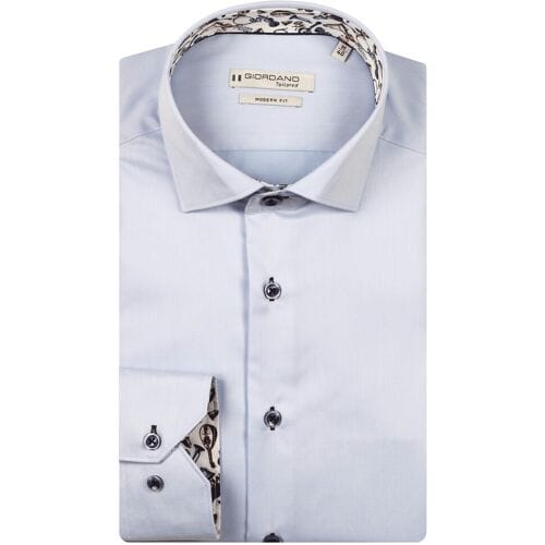 Giordano Overhemd Locarno Subtle Contrast Two-Ply Plain Twill Soft Blue / male