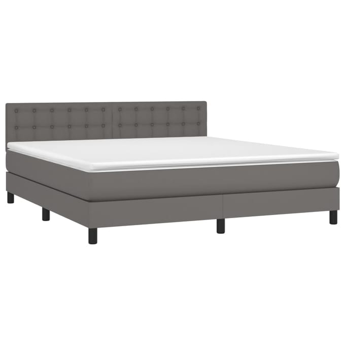 vidaXL - Boxspring - met - matras - en - LED - kunstleer - grijs - 180x200 - cm