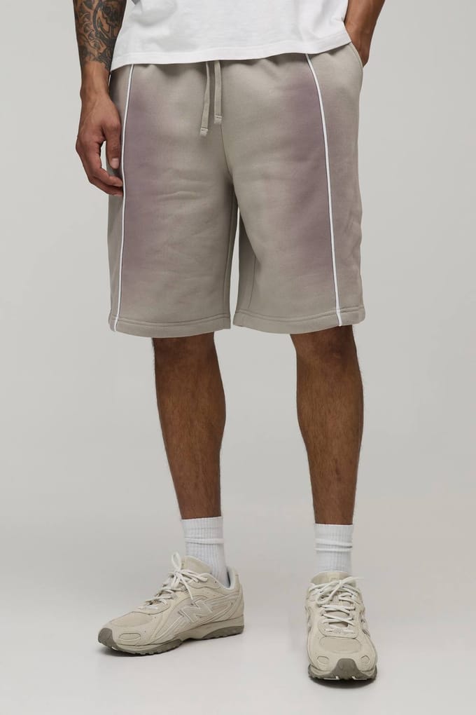 Baggy Fit Spray Wash Piping Jersey Short | Grey | Size Medium