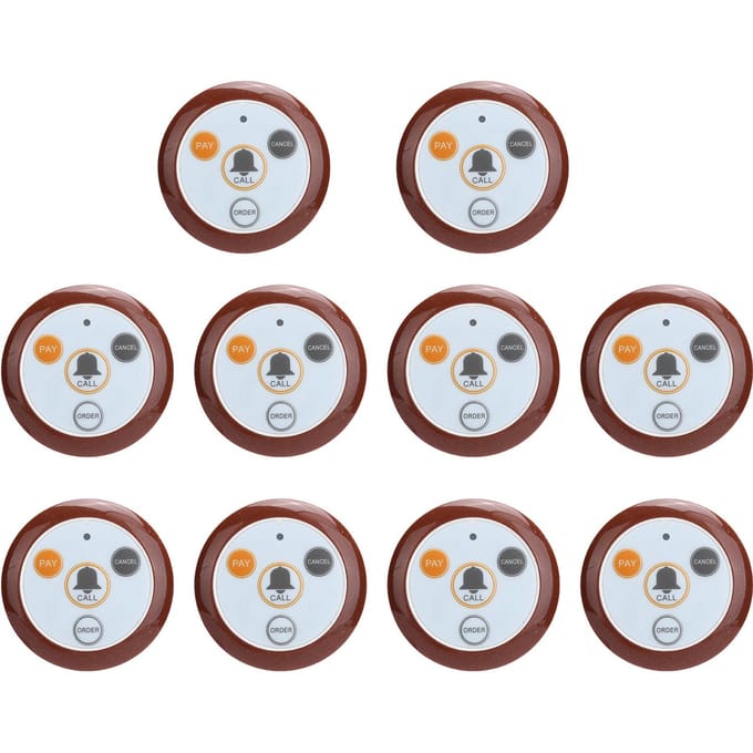 10 Stuks Draadloos Pager Oproepsysteem voor Restaurant Maaltijdopnemer SUC04 433.92MHz DC6V white