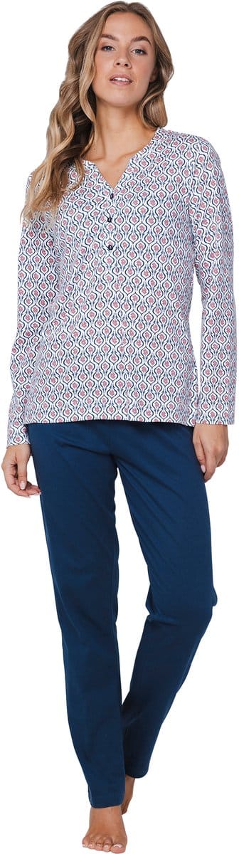 Pastunette - Rose Stream - Pyjama - Bio Katoen - Wit/Blauw - Maat 44