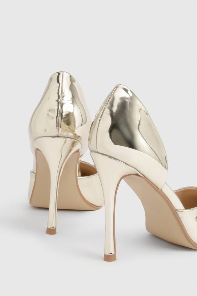 boohoo Dames Brede Pasvorm 2-Delige Uitgesneden Pumps | Goud | Maat: 40