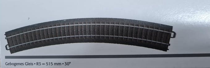 Gebogen Treinspoor - Modelbaanonderdeel - Modelspoor aanleggen - Radius 515 MM - 30 Graden - Grijs