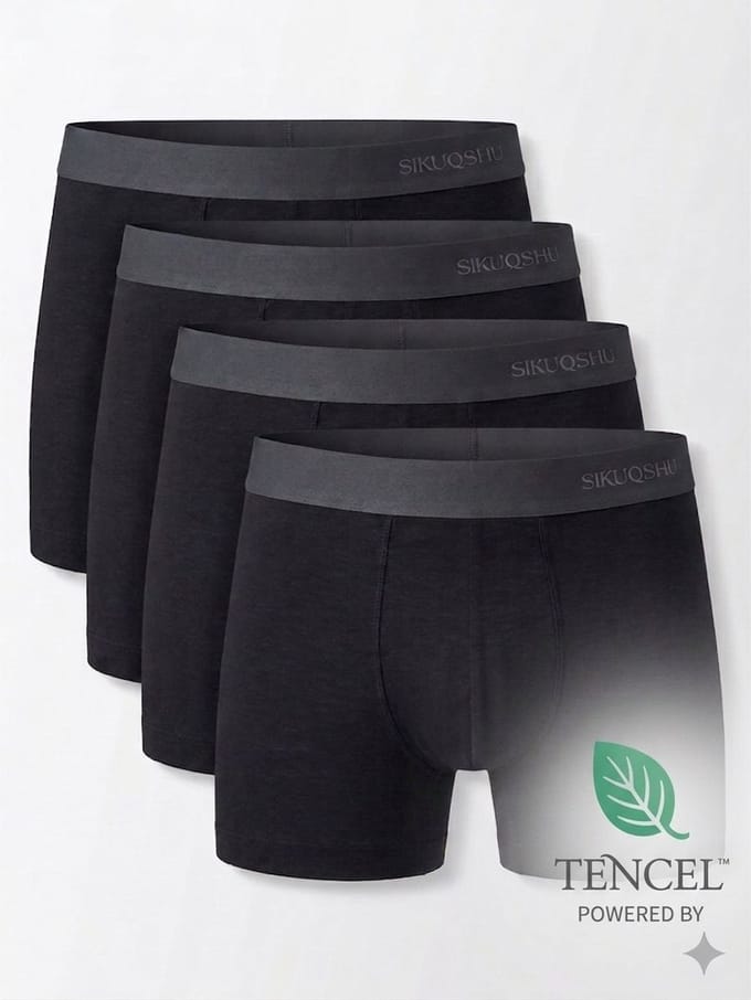 Heren Boxershorts 4-Pack – Tencel™ (Lyocell) – Naadloos - Zwart - Maat M/L