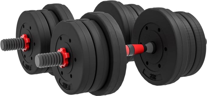 Hantelset - 20 kg - 2-in-1 Dumbbell en Halterset - Verstelbaar - Metaal - Zwart