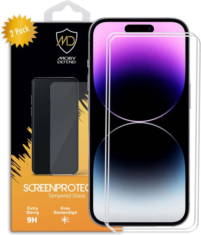 2-Pack MobyDefend Screenprotectors - Geschikt voor iPhone 14 Pro Max - Case-Friendly Screensavers - Gehard Glas