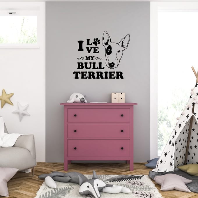 Muursticker - I Love My Bull Terrier - 40,6 x 47,6 - Zwart
