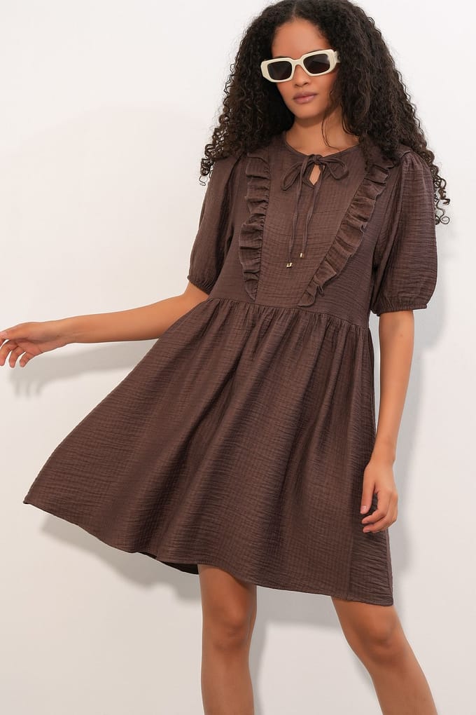 Dames A-lijn Mini Smock Jurk