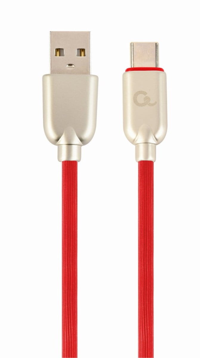 Premium USB Type-C laad- & datakabel 'rubber', 2 m, rood