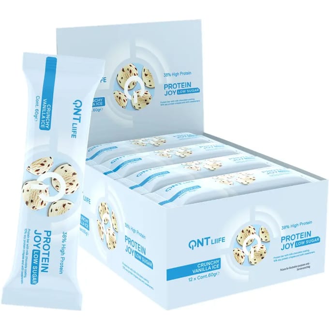 Eiwit voedingssupplement met karamel smaak QNT Protein Joy 36% Low Sugar Crunchy Vanilla Ice
