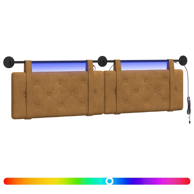 vidaXL - Hangend - hoofdbord - Met - LED-verlichting - Bruin - Fluweel