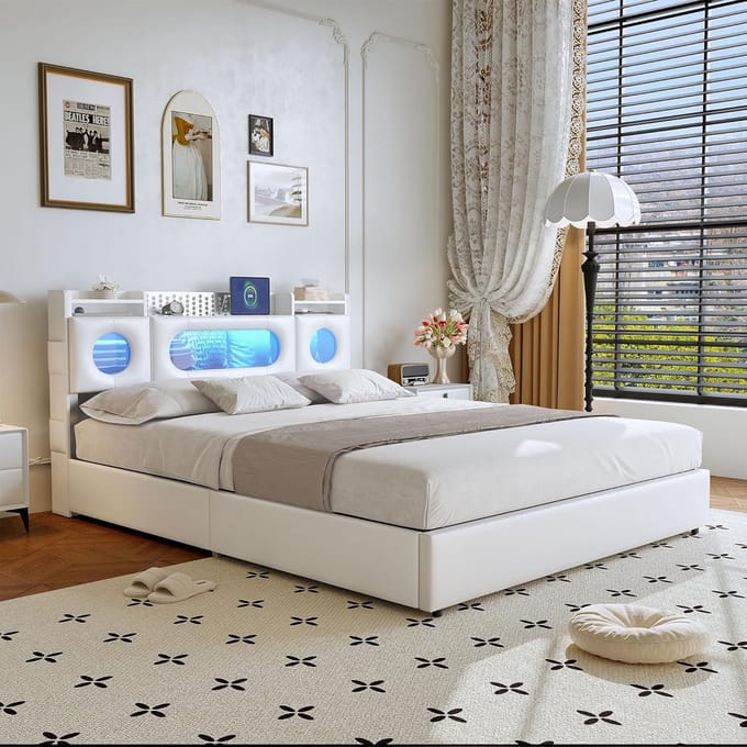 Tweepersoonsbed 140x200 cm met opbergruimte en USB-oplader