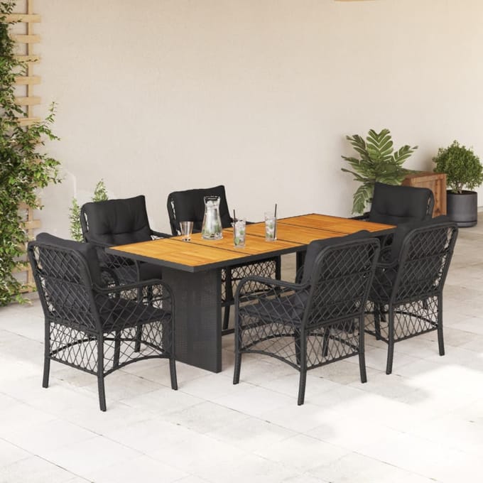 vidaXL - 7-delige - Tuinset - met - kussens - poly - rattan - zwart