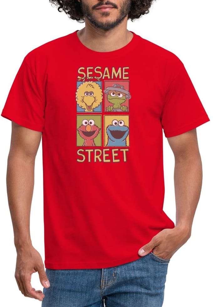 Sesamstraat Bibo Oscar Elmo Koekiemonster T-Shirt Heren