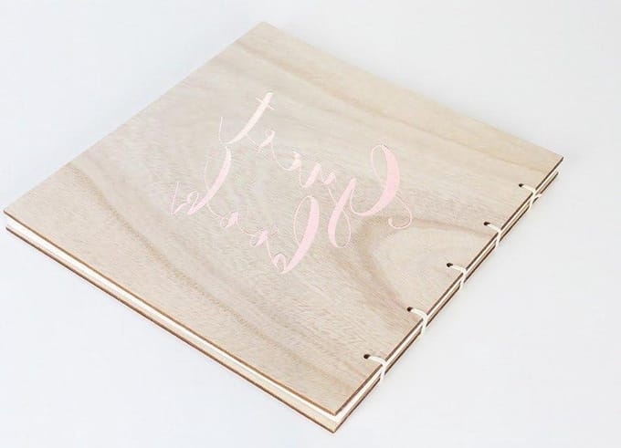 Verijdelde Houten Bruiloft Gastboek - Rose Gold & Botanics Beige