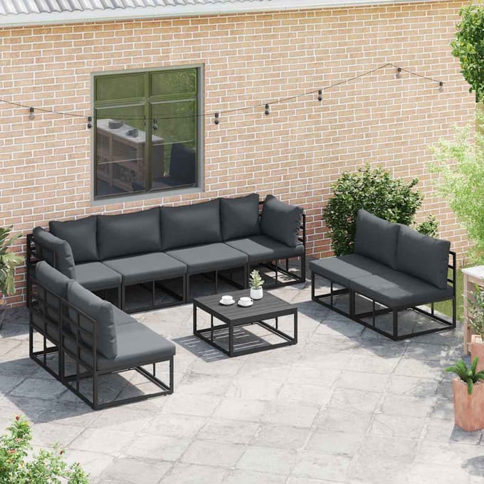 vidaXL - Tuinbank - Set - 8 - st - Zwart - Aluminium