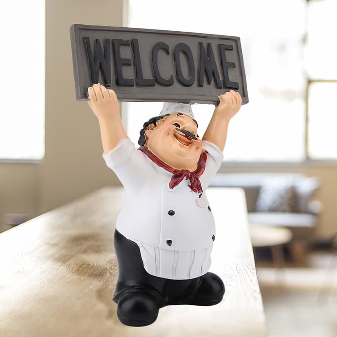 Restaurant Résine Mignon Figurine de Chef Miniature Statue Ornements Panneau de Bienvenue Décor de Table gray