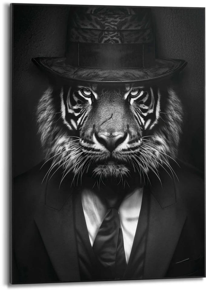 Schilderij Tiger Man - 70 x 50 - Hout - REINDERS