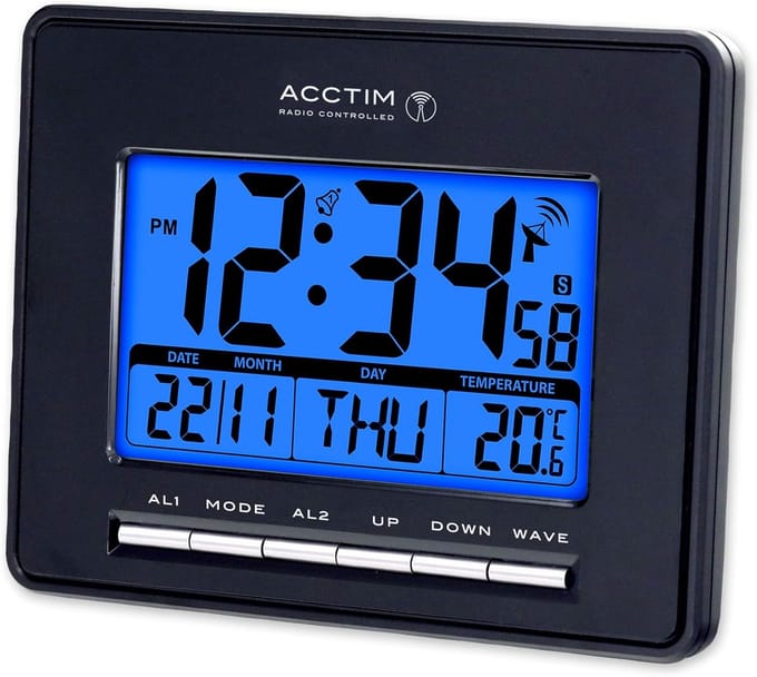 Radiogestuurde Wekker met LCD-scherm, Kalender en Binnentemperatuur - Zwart